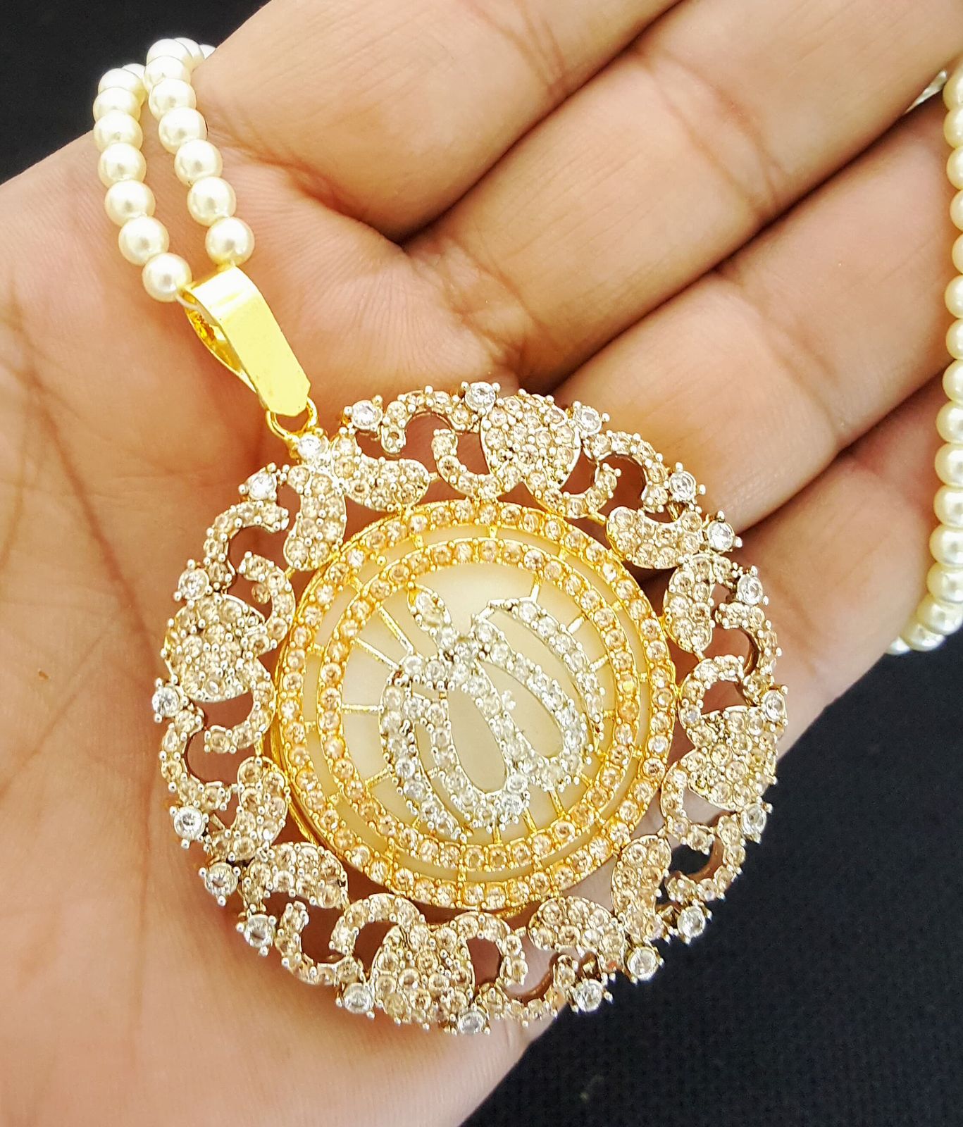 Zarcon Calligraphy Pendant with mala-2579 Nayab Jewellery