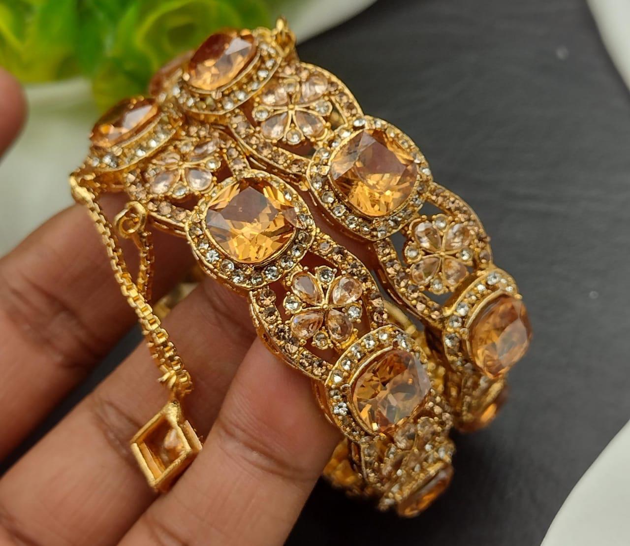 Doublet stones Openable Bangles (pair)-2587- Nayab Jewellery