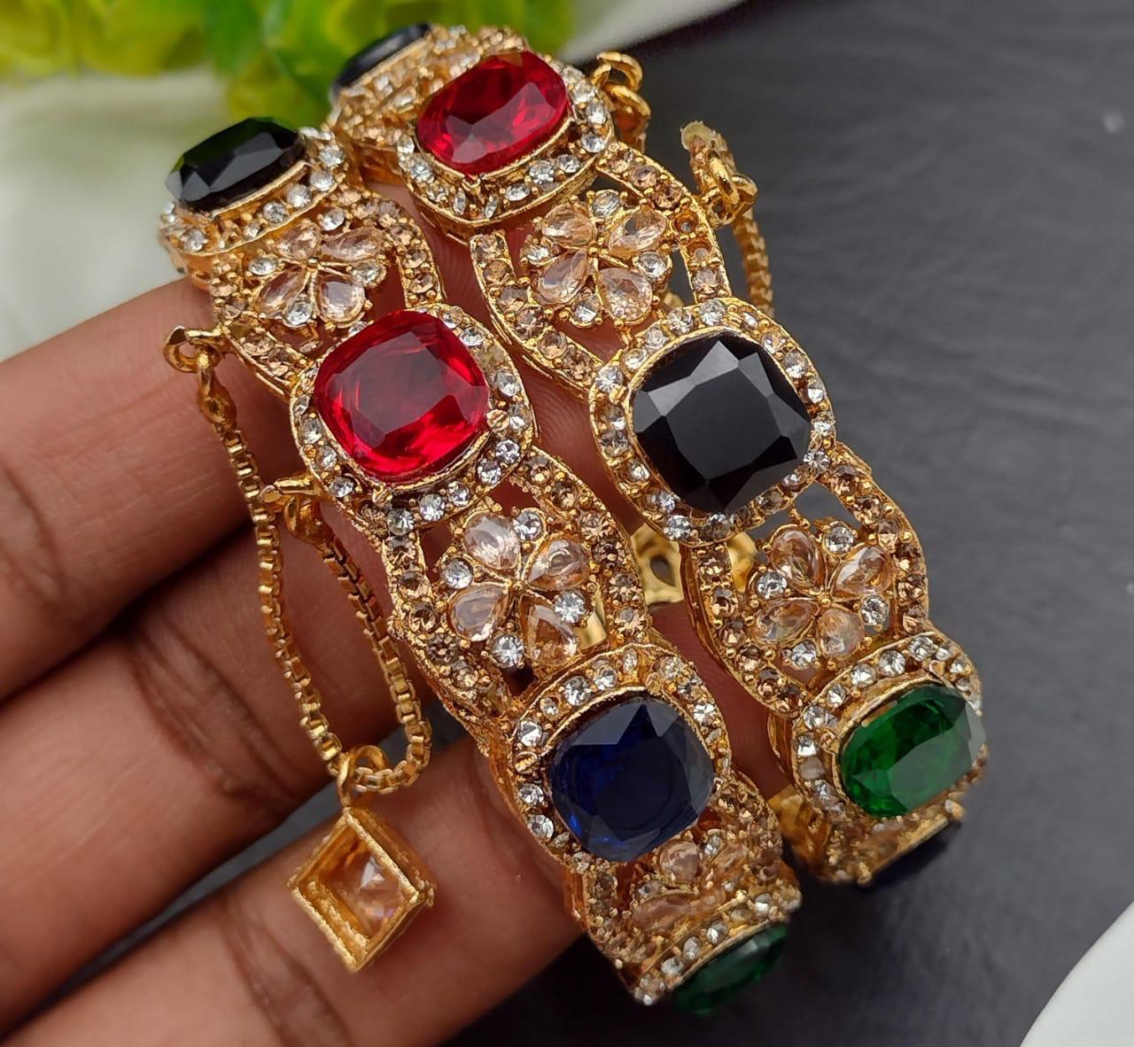 Doublet stones Openable Bangles (pair)-2587- Nayab Jewellery