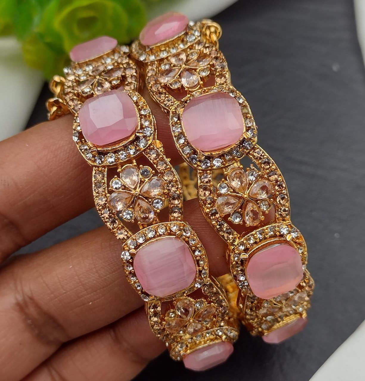 Doublet stones Openable Bangles (pair)-2587- Nayab Jewellery