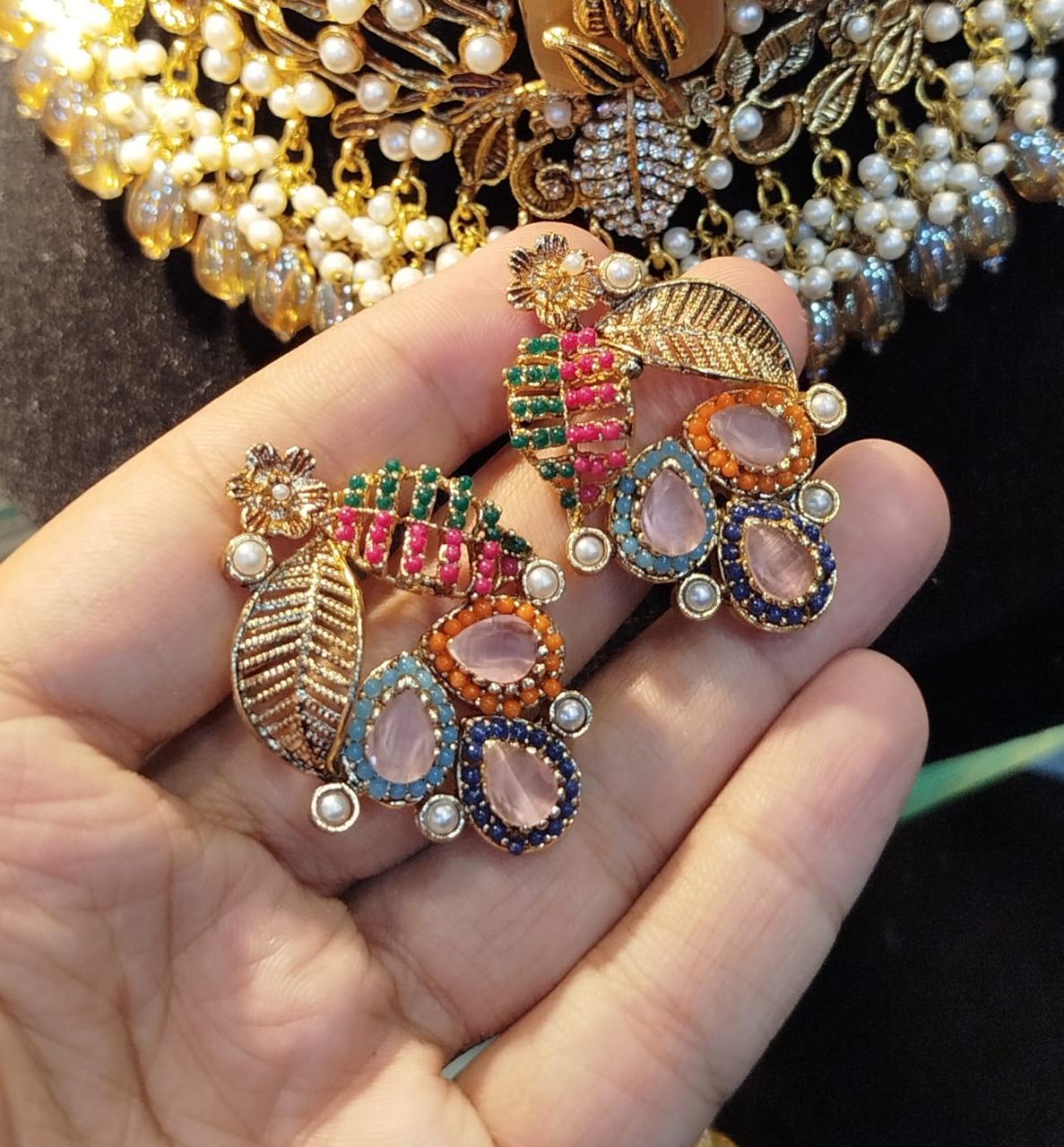 Noratan Leaf Studs-2599 Nayab Jewellery