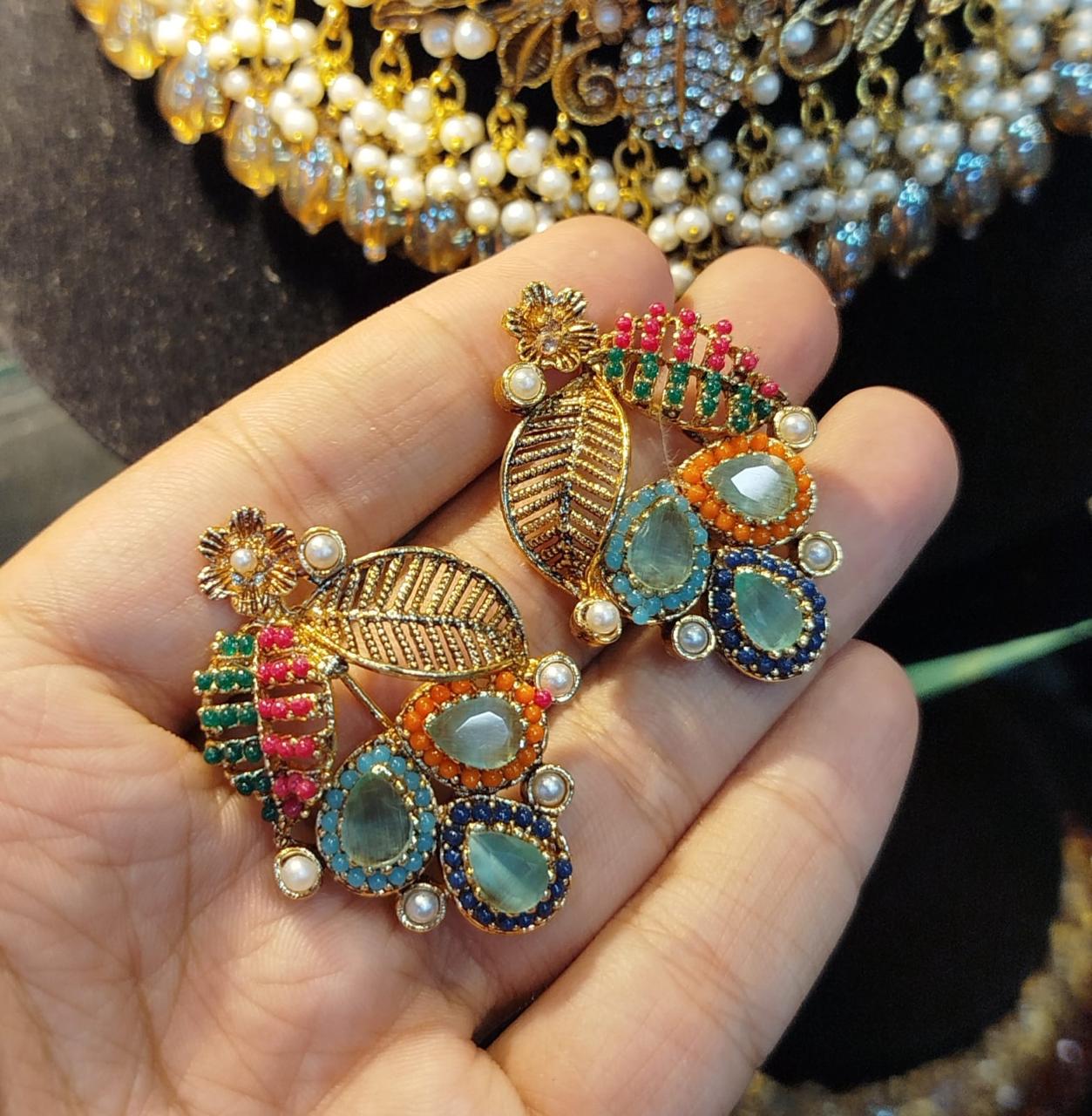 Noratan Leaf Studs-2599 Nayab Jewellery