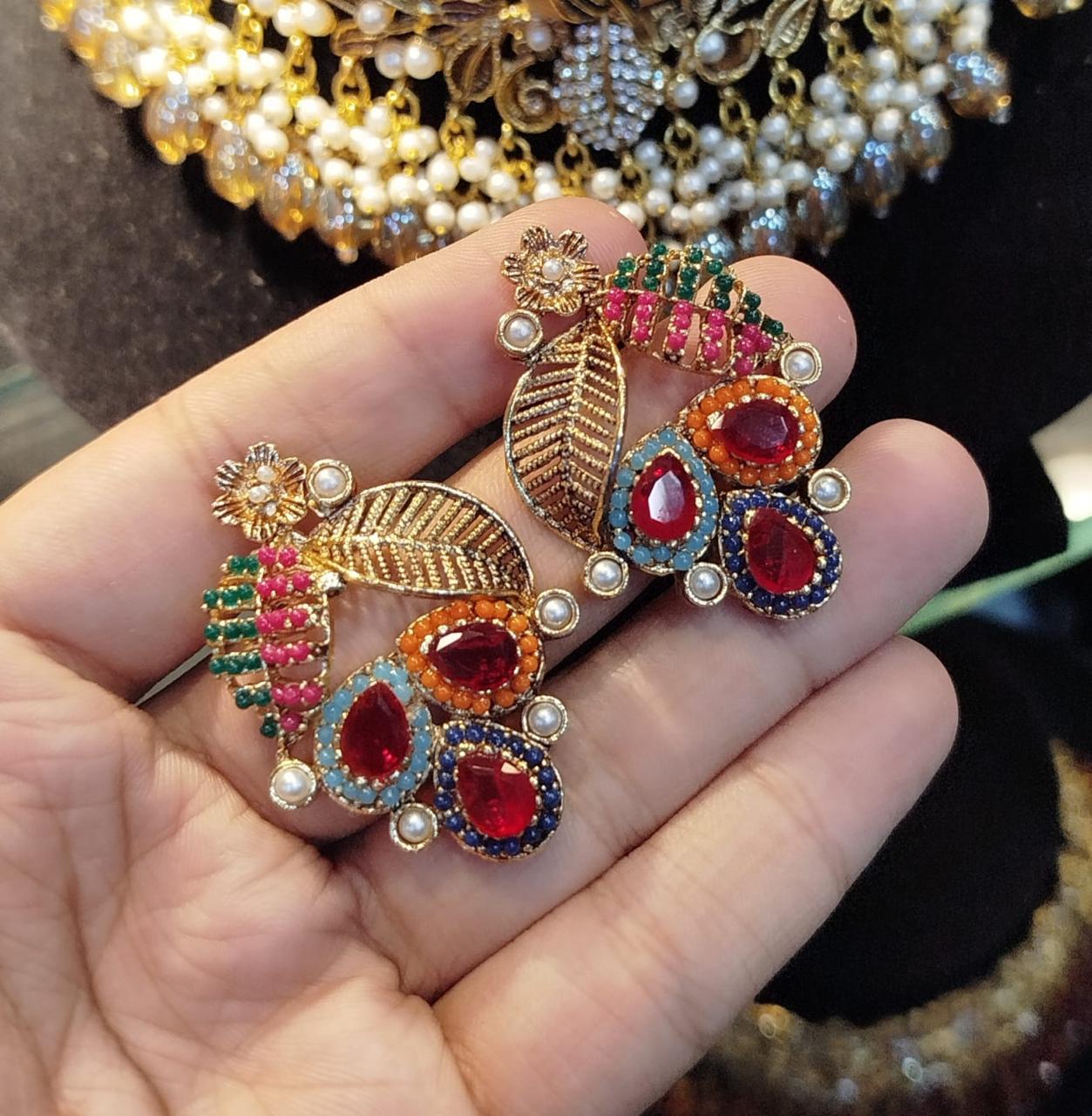 Noratan Leaf Studs-2599 Nayab Jewellery