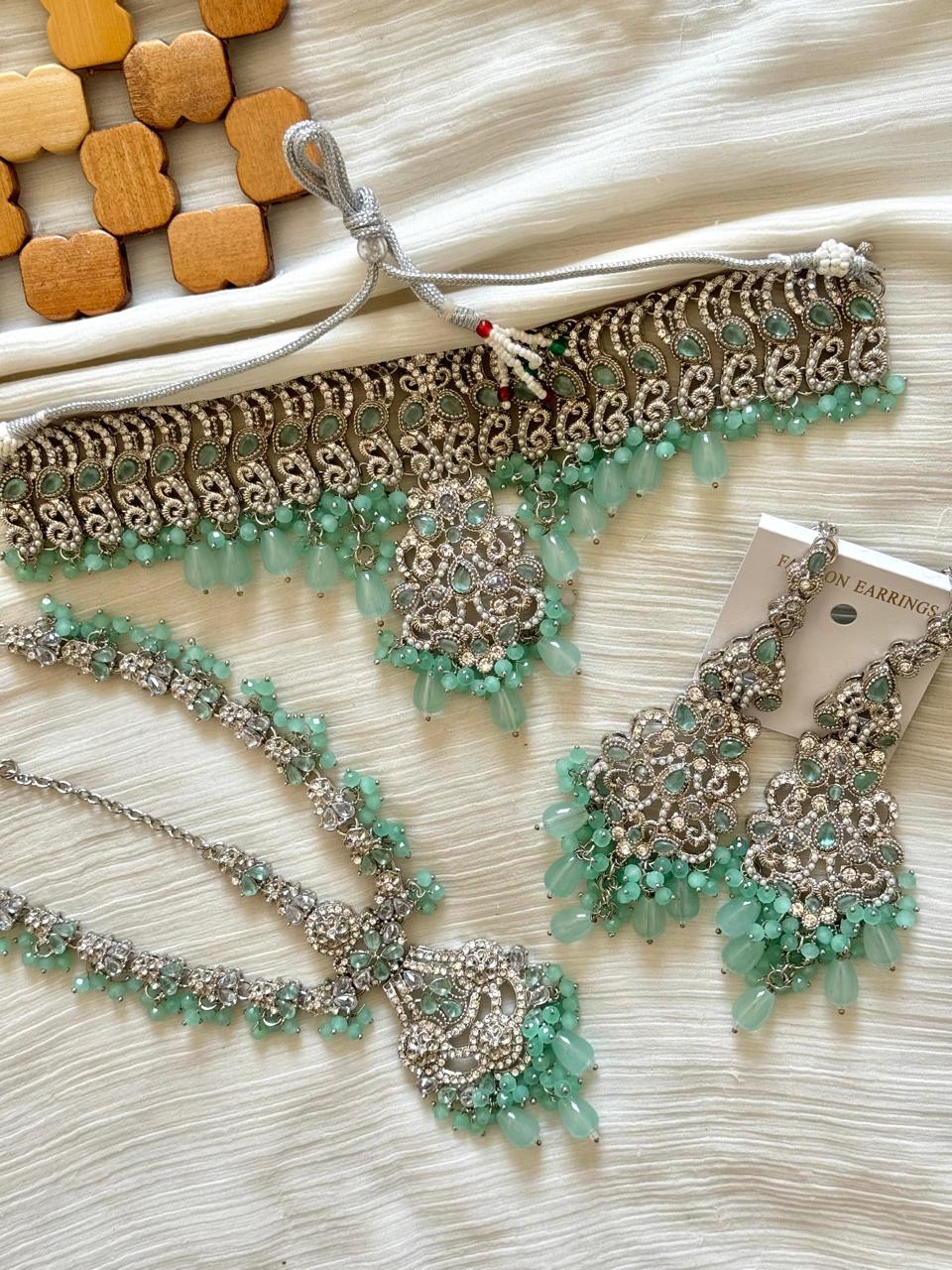 Rajhistani Choker Necklace set with Matha patti-2618-Golden (Copy) Nayab Jewellery
