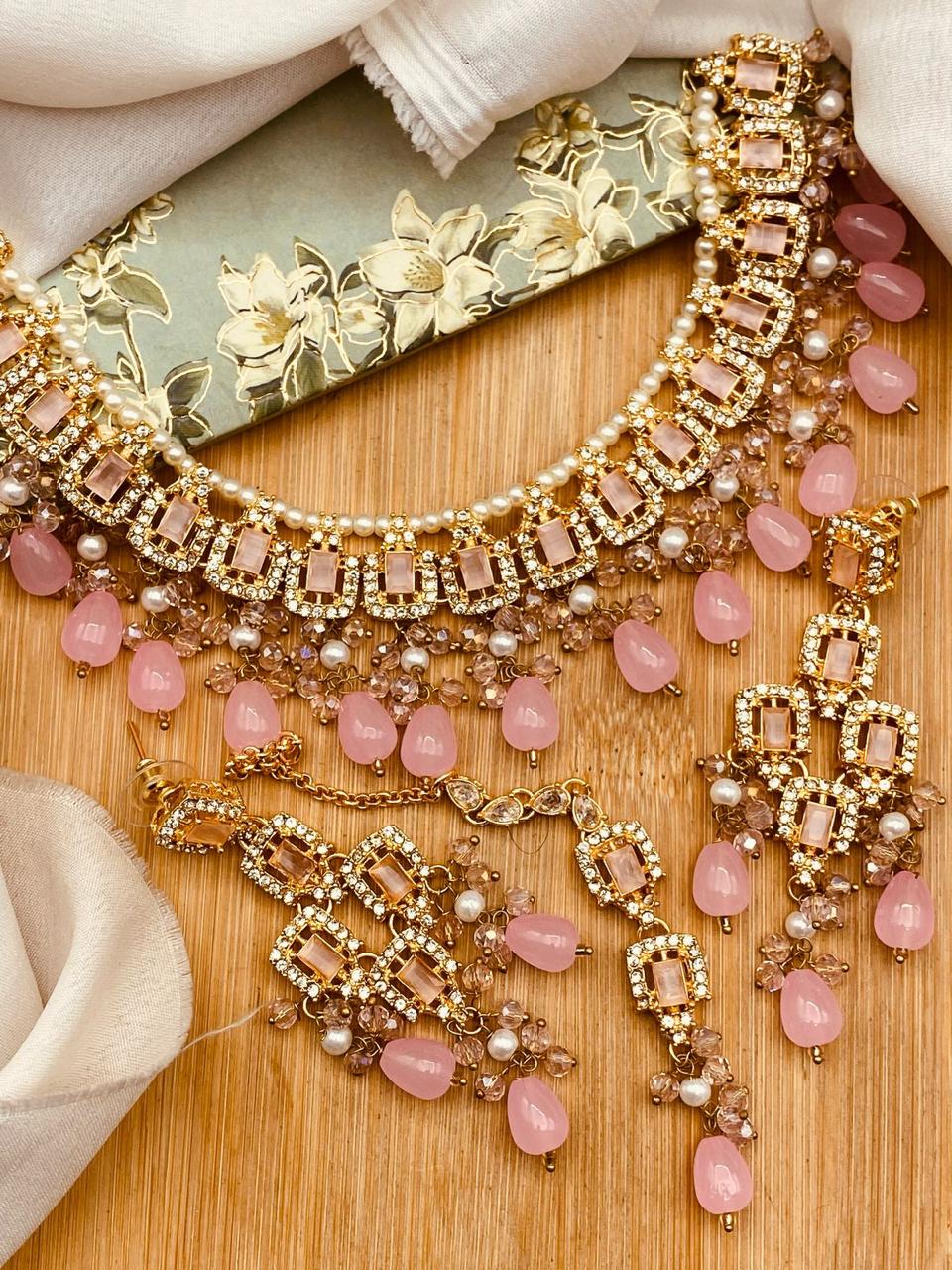 Iqra Zirconia Necklace -2751-Golden Nayab Jewellery