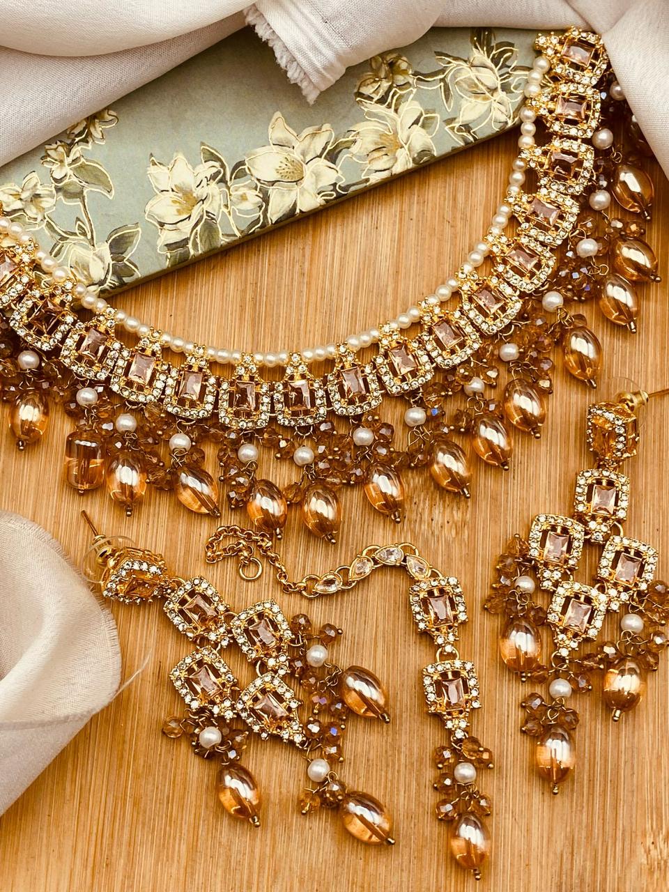 Iqra Zirconia Necklace -2751-Golden Nayab Jewellery