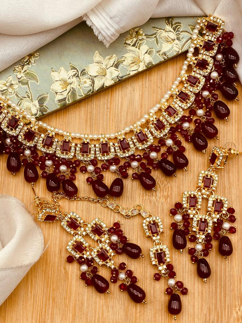 Iqra Zirconia Necklace -2751-Golden Nayab Jewellery