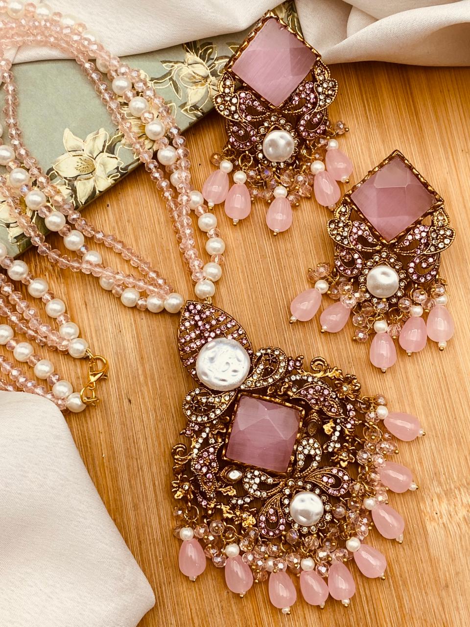 Mother Pearl Turkish Dimond Cut Mala Set-2755 Nayab Jewellery