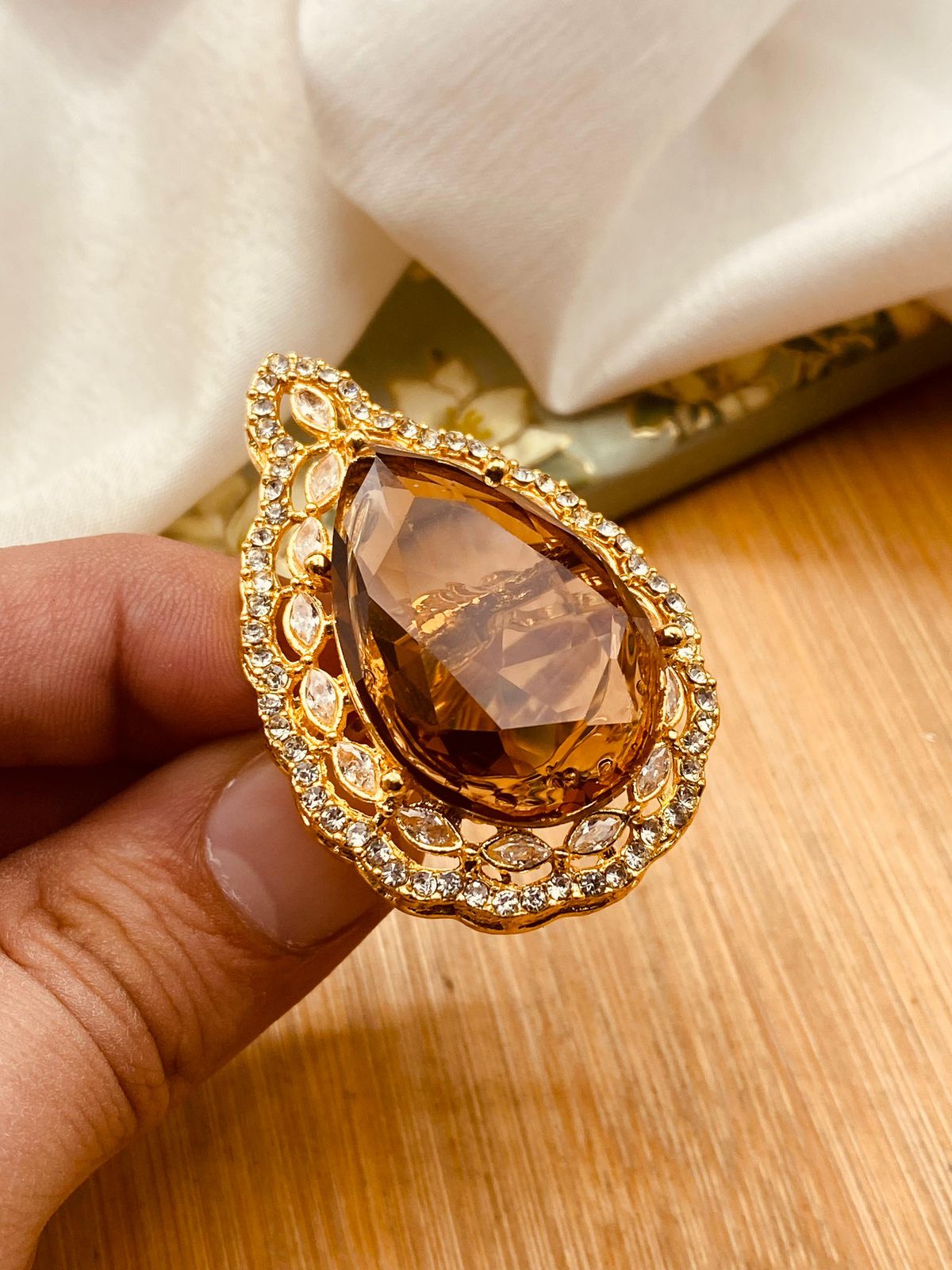 Egyptian Big size Adjustable Ring-2415- D Doublet Stone
