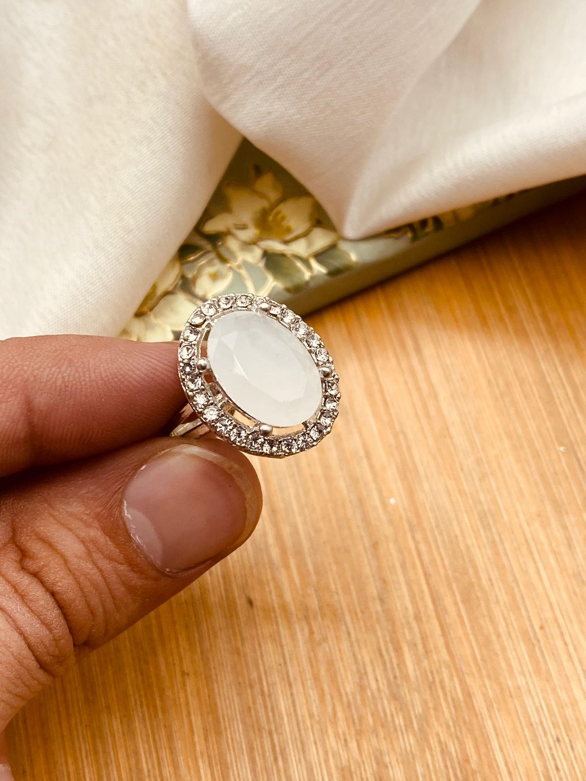 Zirconia Round Ring (Adjustable)-2846-Silver