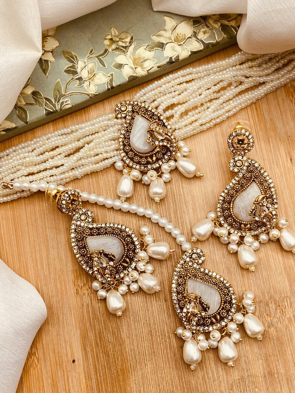 Turkish Teardrop Motif Guluband set N-113-Golden