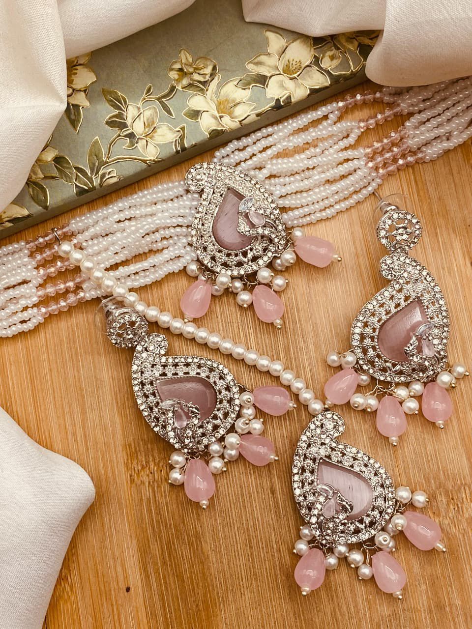 Turkish Teardrop Motif Guluband set N-113-Silver