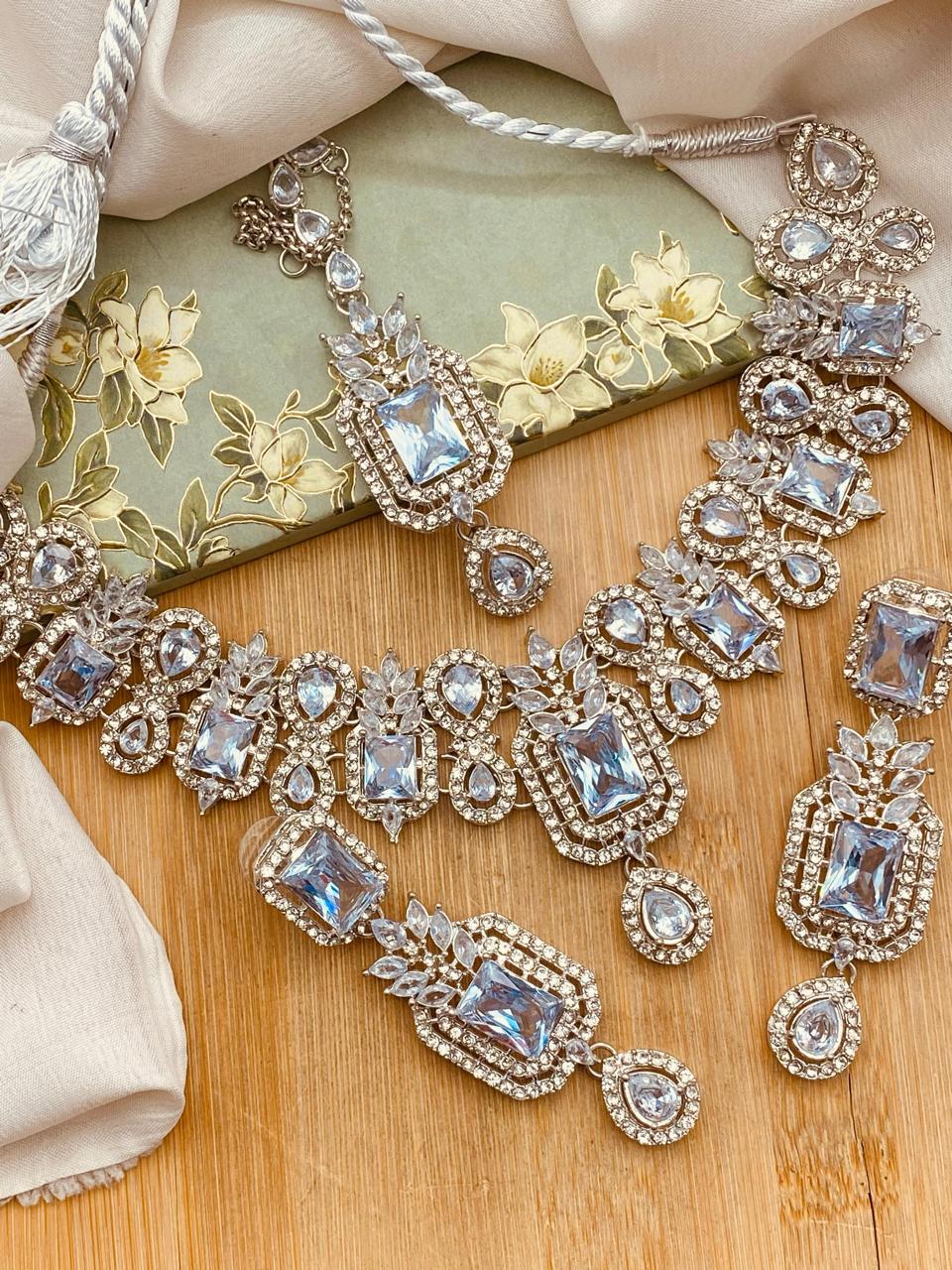 Zirconia Doublet stones Necklace set-2572 Nayab Jewellery
