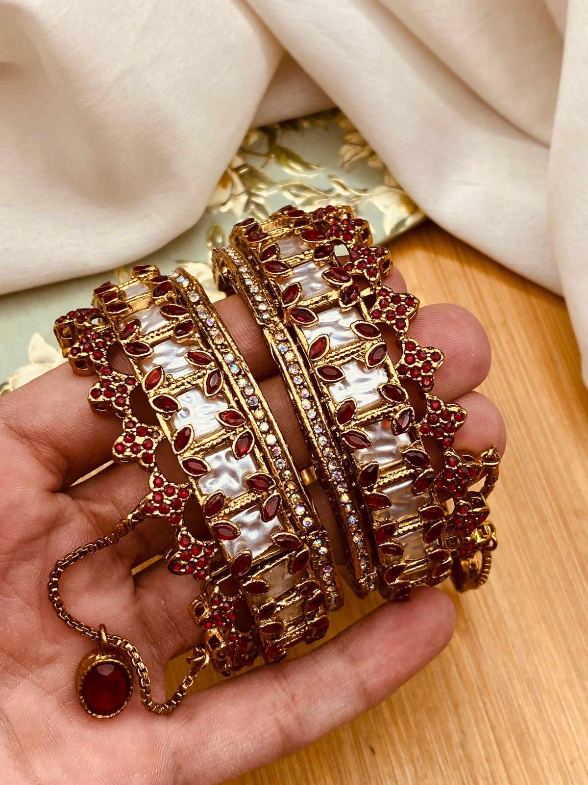 Turkish Mother Pearl openable Bangles (pair)-2779 Nayab Jewellery