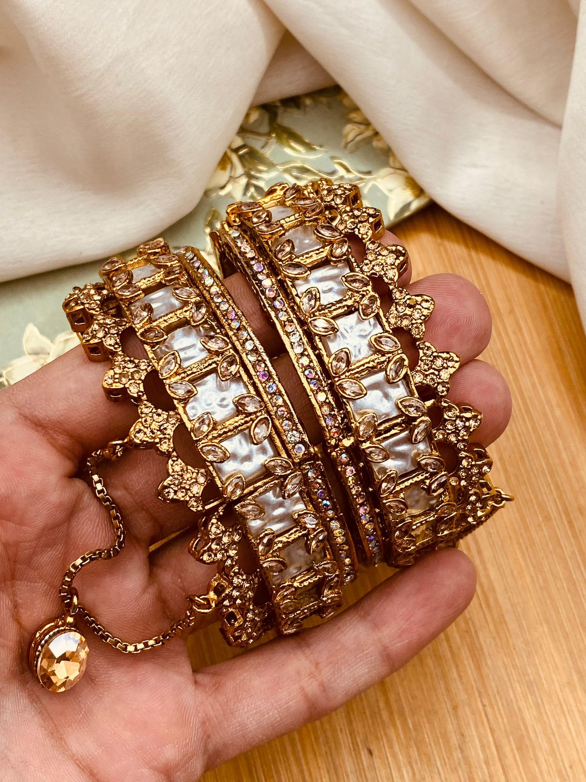 Turkish Mother Pearl openable Bangles (pair)-2779 Nayab Jewellery