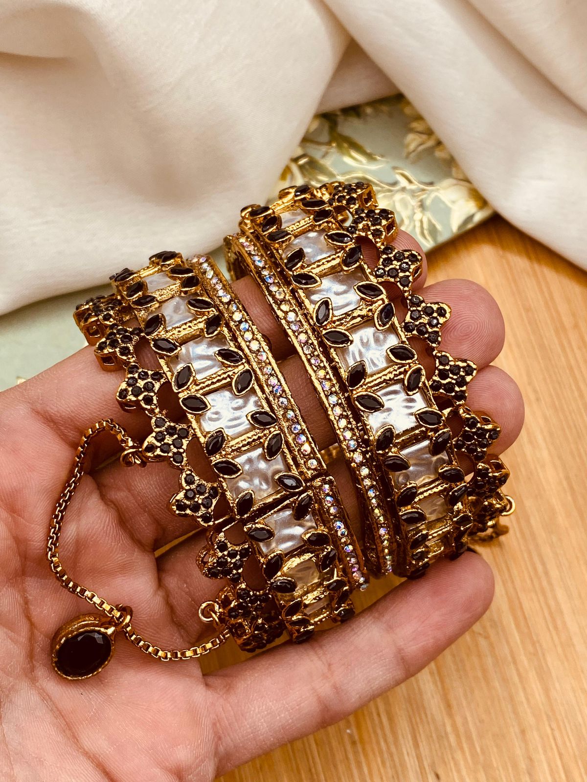 Turkish Mother Pearl openable Bangles (pair)-2779 Nayab Jewellery