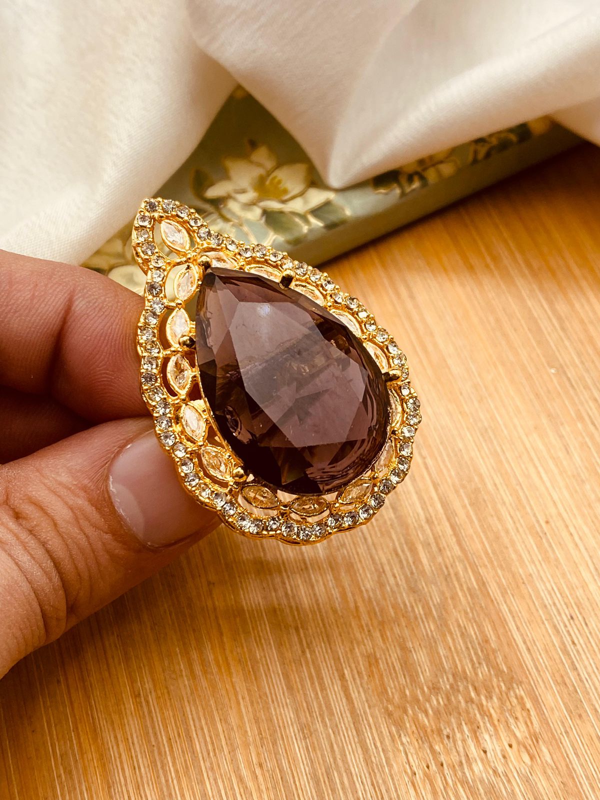 Egyptian Big size Adjustable Ring-2415- D Doublet Stone