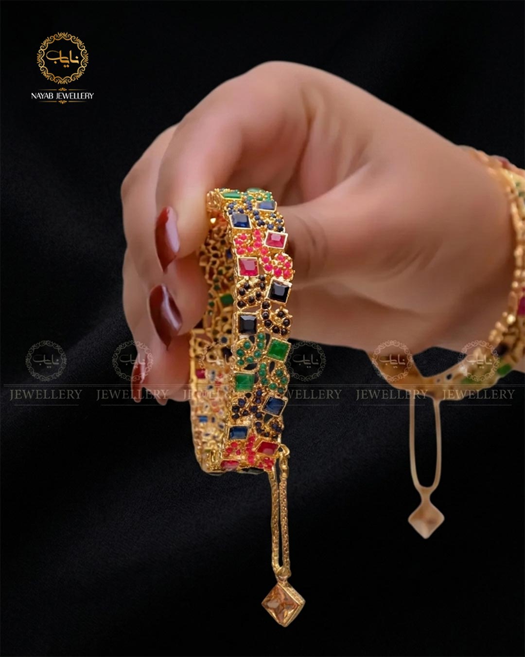 Square stones openable bangles (pair) NJ-1649-G