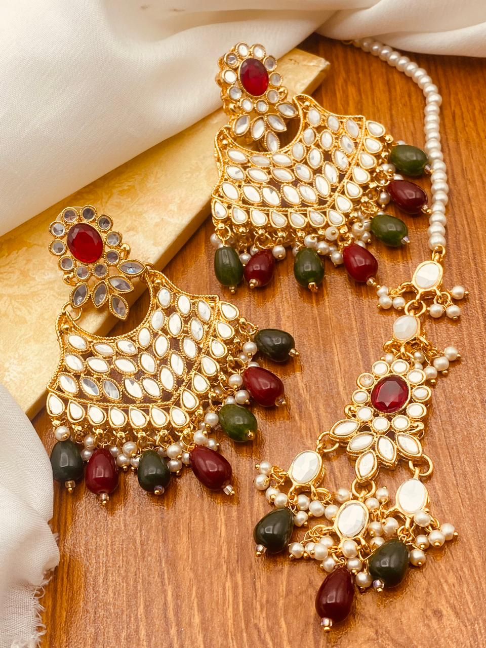 Kundan Mirror Bunda Tikka Set