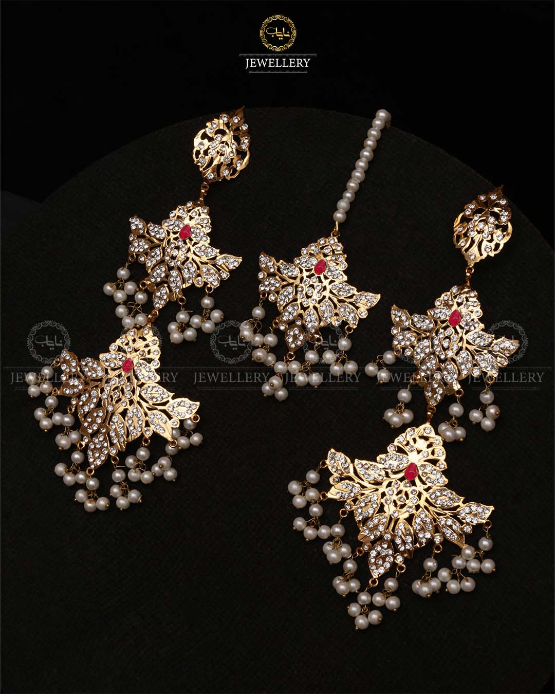 Hyedrabadi Flower Long Earrings with Tika-2440 Nayab Jewellery