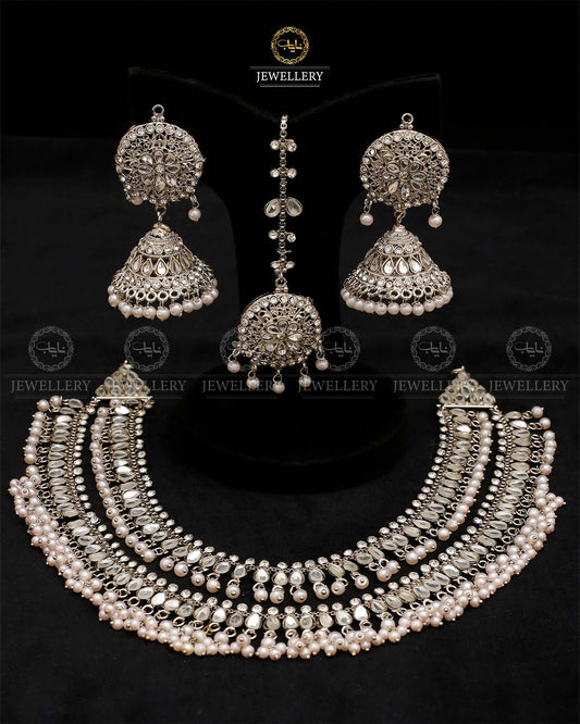 2 layers Kundan Mala with Jhumka Tika-2523 Nayab Jewellery