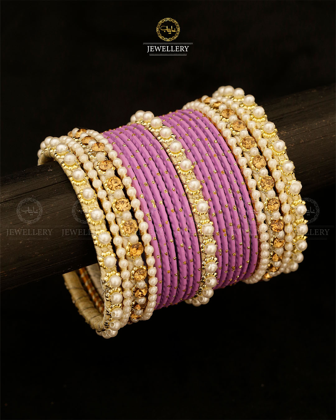 Bridal Pearl Rhinestone Dotted Bangles Set-2705