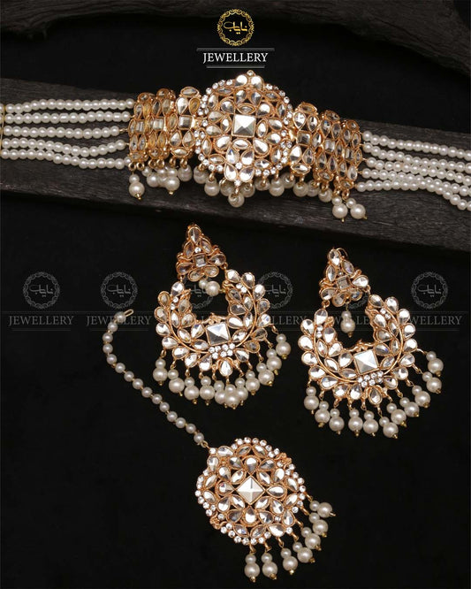 Kundan Chokar set with Baali tika-2480 Nayab Jewellery