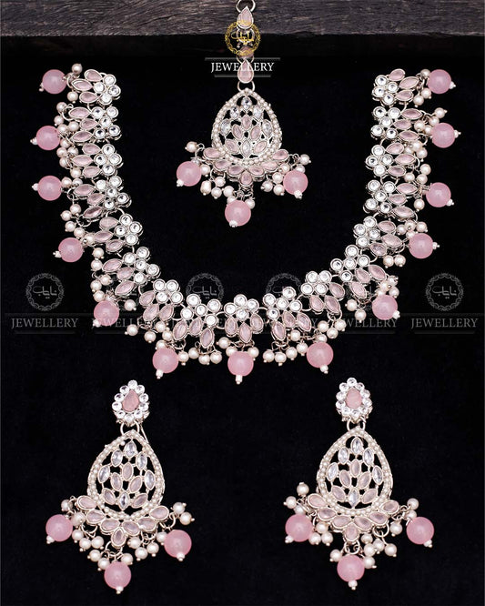 Zirconia Necklace set-2559-Silver Nayab Jewellery