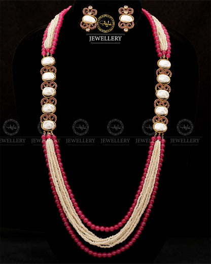 Turkish Mother Pearl Long Mala with Earrings ML-204