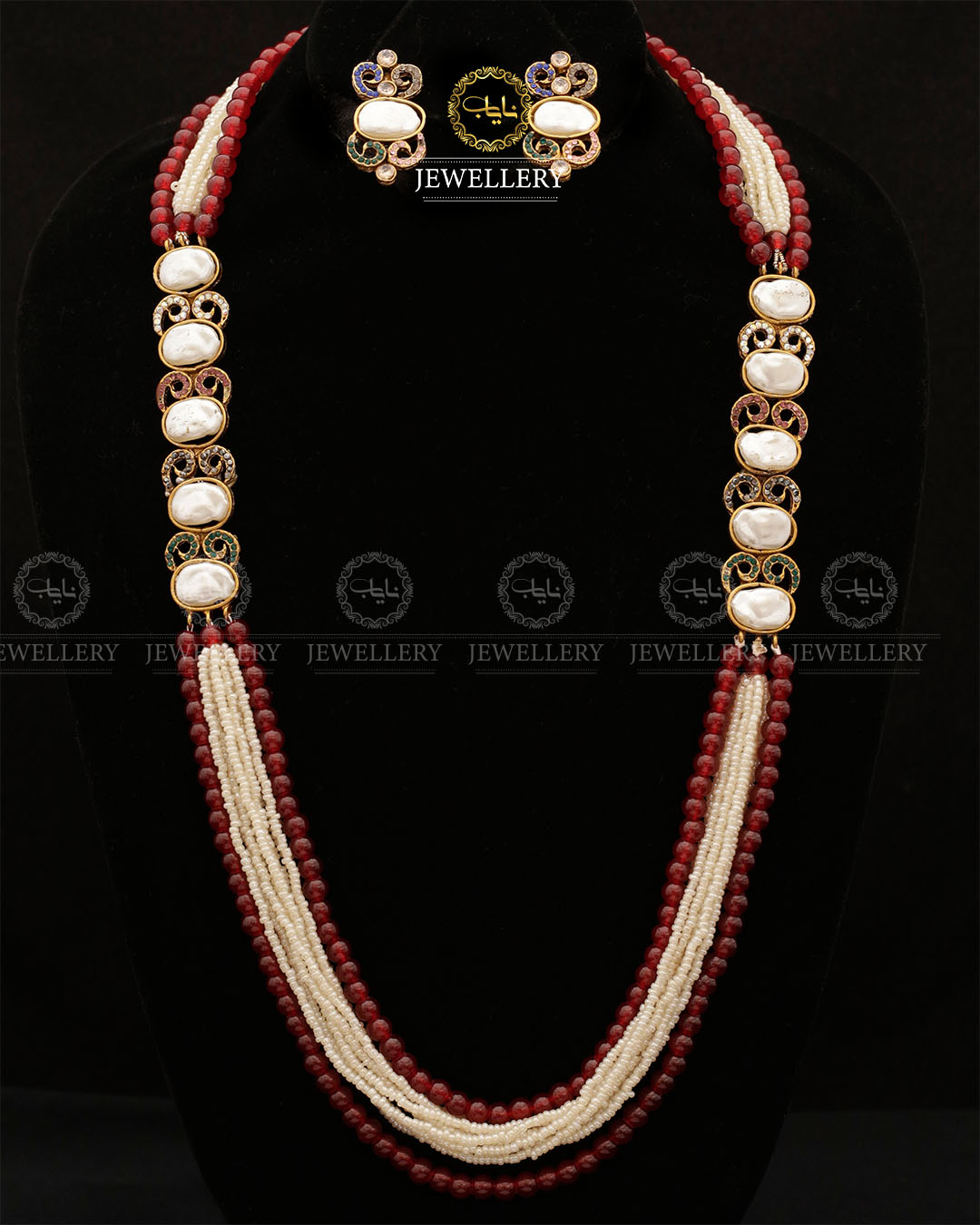 Turkish Mother Pearl Long Mala with Earrings ML-204