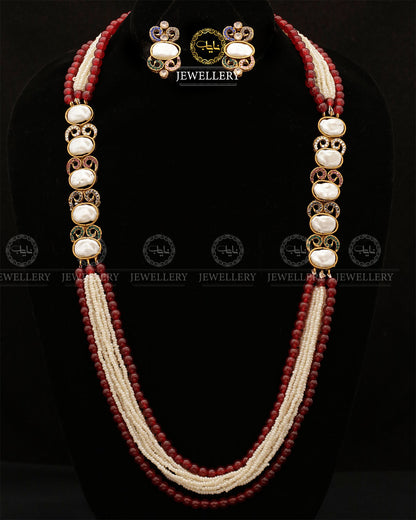 Turkish Mother Pearl Long Mala with Earrings ML-204