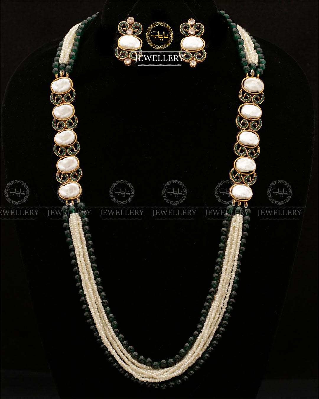 Turkish Mother Pearl Long Mala with Earrings ML-204