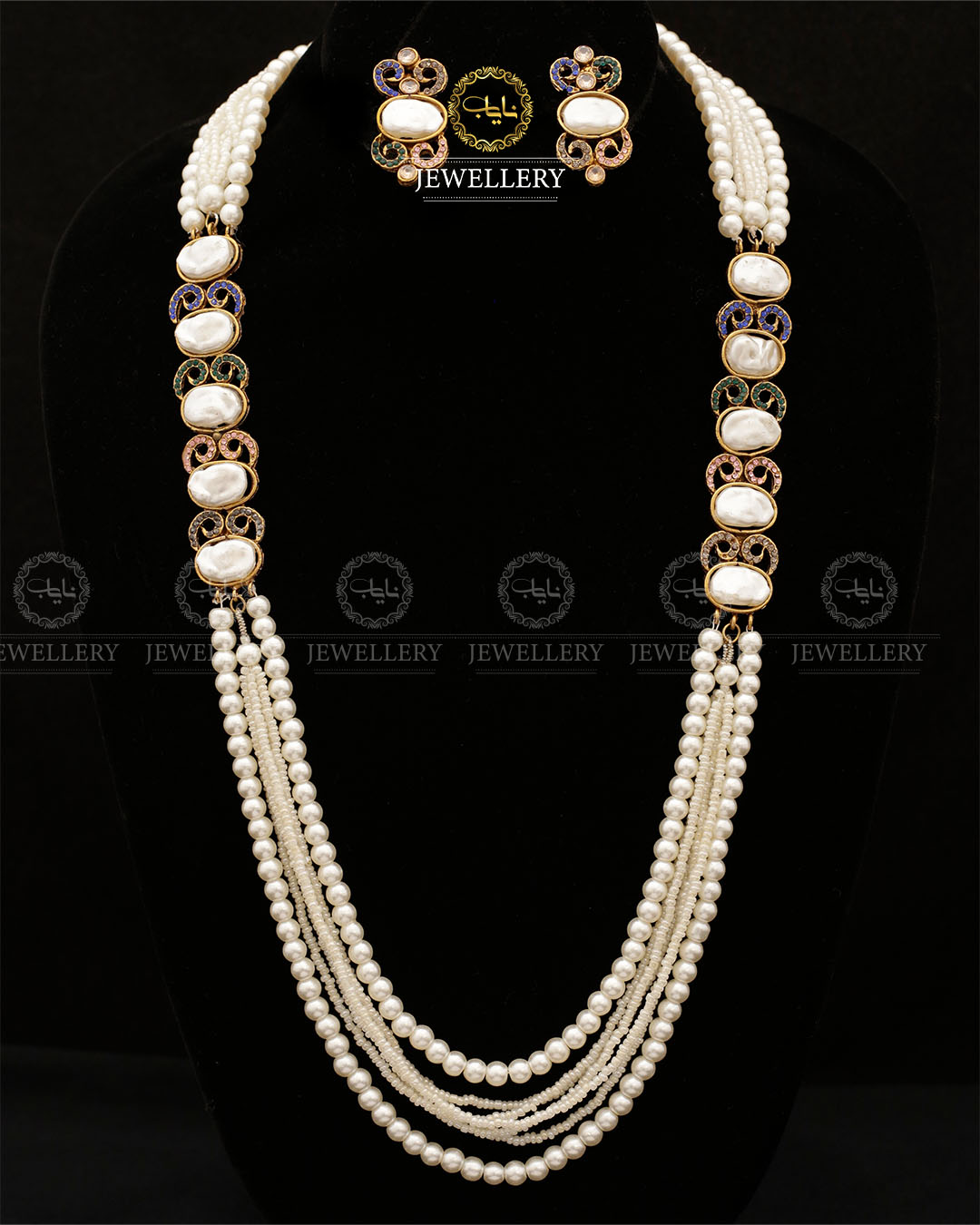 Turkish Mother Pearl Long Mala with Earrings ML-204