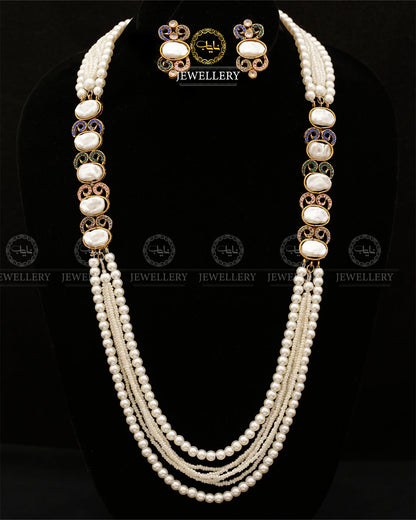 Turkish Mother Pearl Long Mala with Earrings ML-204