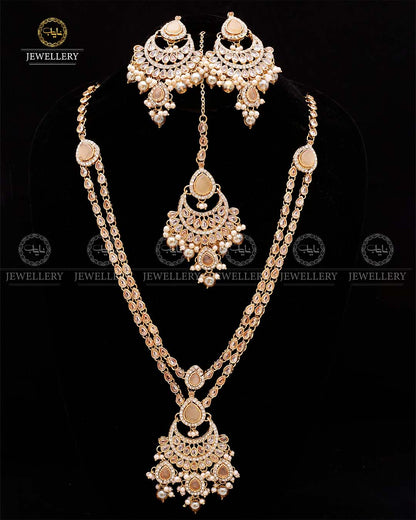 Zirconia 2 layers Bridal Mala with Baali Tika-2629-Golden Nayab Jewellery