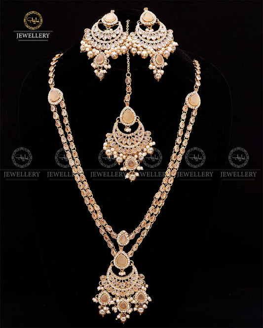 Zirconia 2 layers Bridal Mala with Baali Tika-2629-Golden Nayab Jewellery