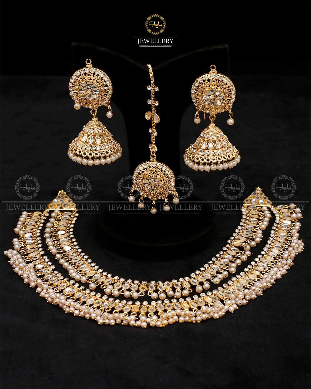 2 layers Kundan Mala with Jhumka Tika-2523 Nayab Jewellery