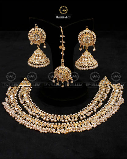 2 layers Kundan Mala with Jhumka Tika-2523 Nayab Jewellery