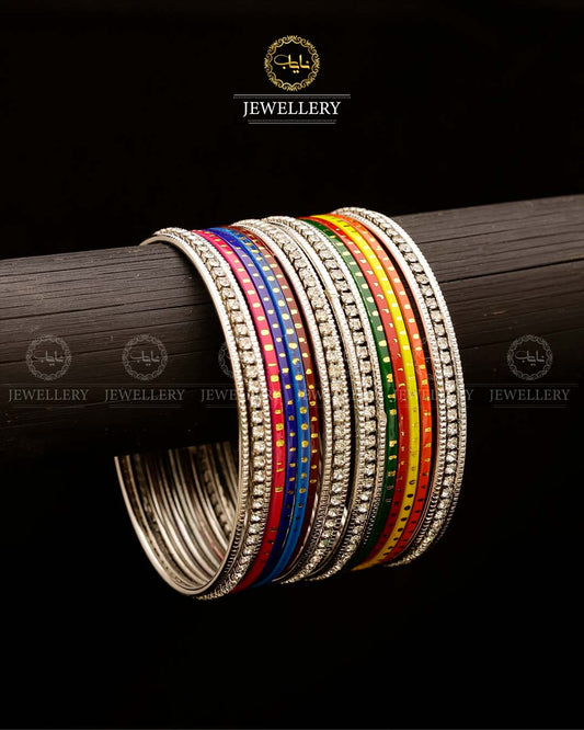 Multi Colors Bangles set Silver-2815