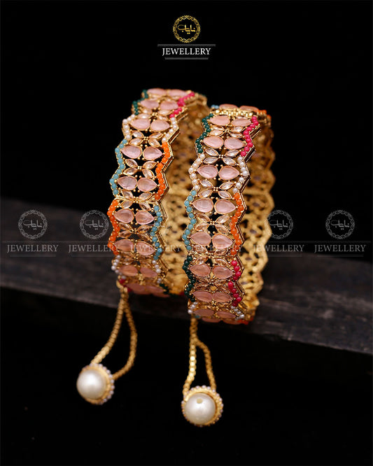 Noratan accents openable Bangles-2593-Golden Nayab Jewellery