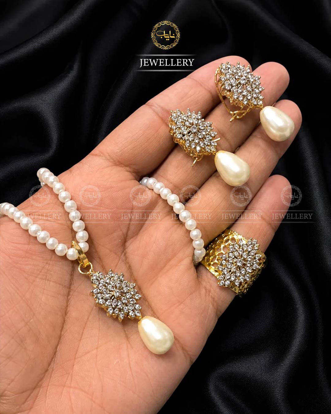 Trending Jarao Combo set with pearl mala -1956