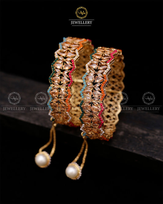 Noratan accents openable Bangles-2593-Golden Nayab Jewellery