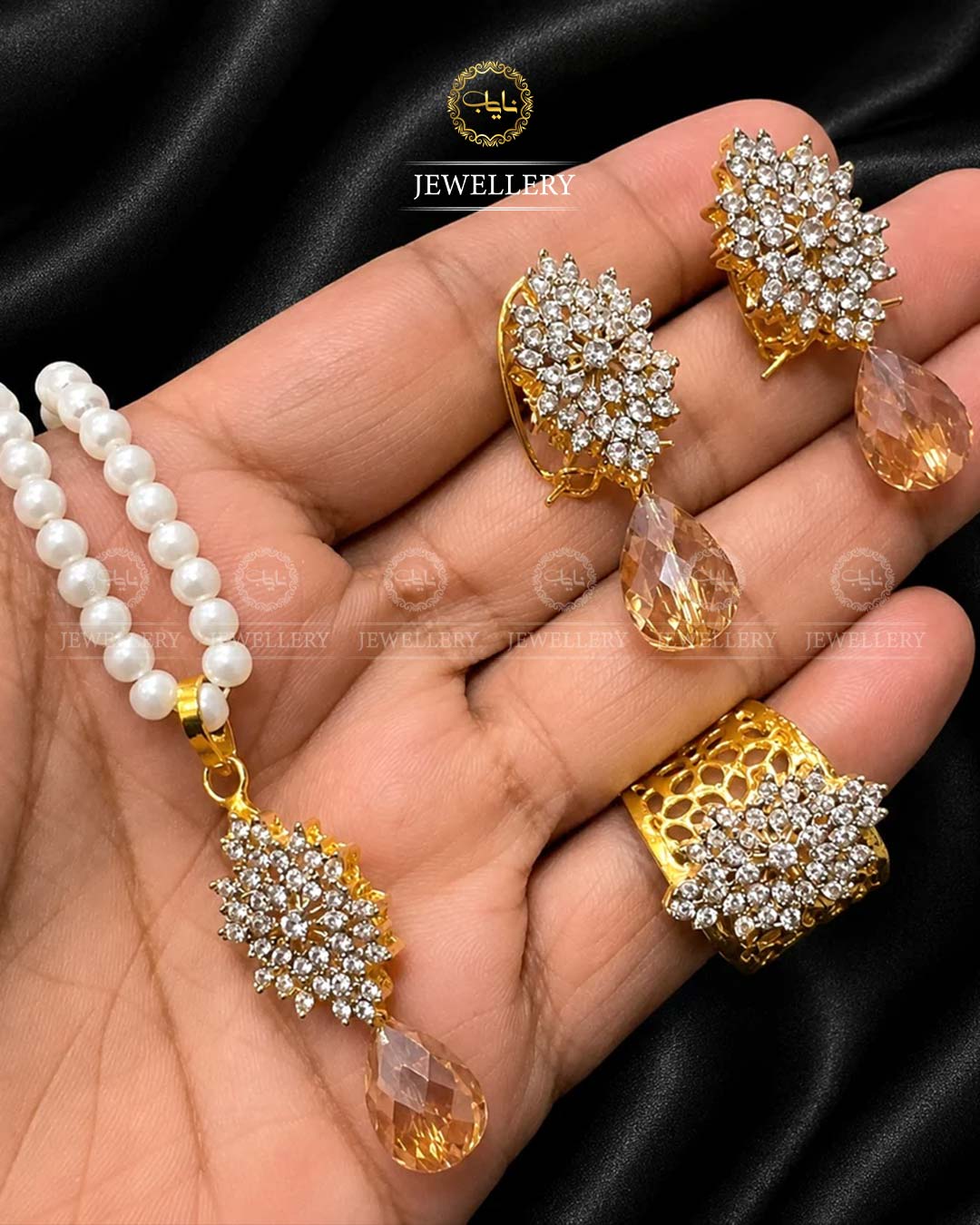 Trending Jarao Combo set with pearl mala -1956