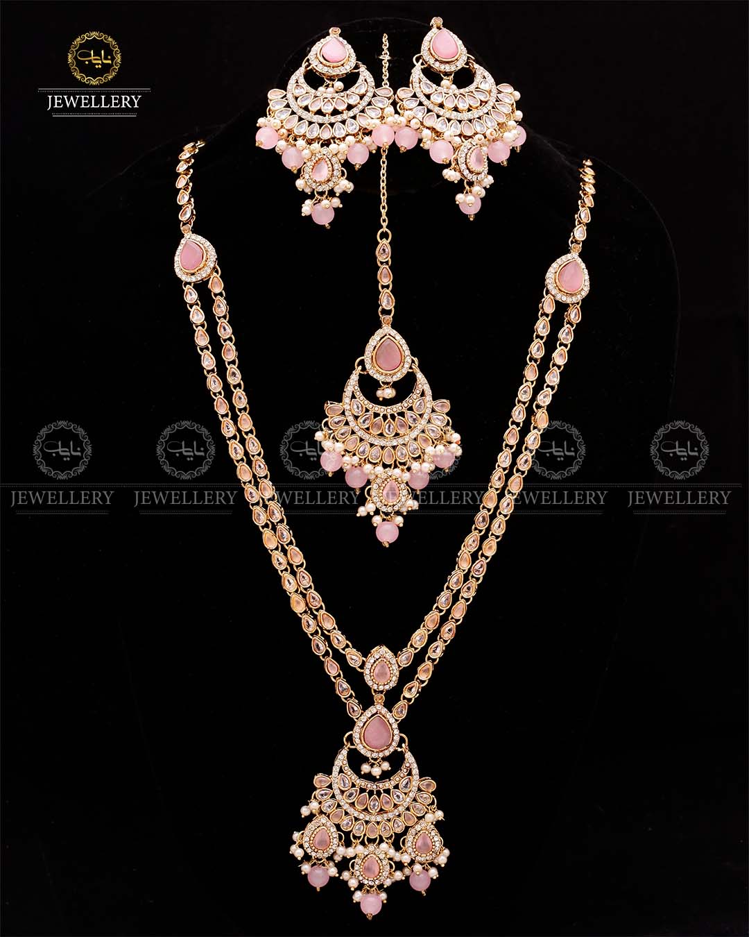 Zirconia 2 layers Bridal Mala with Baali Tika-2629-Golden Nayab Jewellery