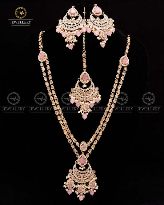 Zirconia 2 layers Bridal Mala with Baali Tika-2629-Golden Nayab Jewellery