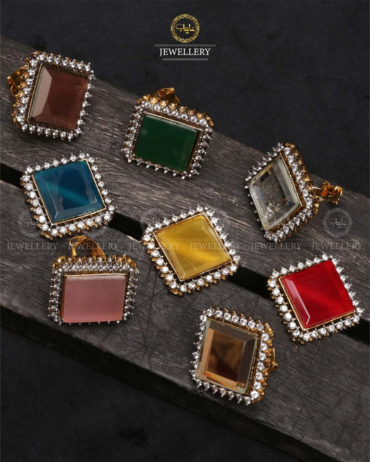 Doublet stone Square Adjustable ring-2478 Nayab Jewellery