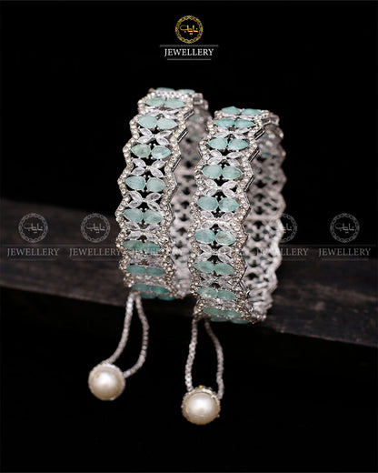 Zirconia accent  openable bangles-2593-Silver Nayab Jewellery