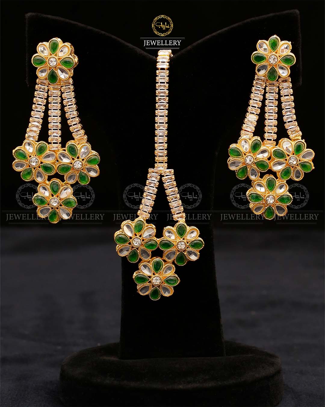 Zirconia Eariings Tika set-2571-Golden Nayab Jewellery