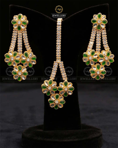 Zirconia Eariings Tika set-2571-Golden Nayab Jewellery