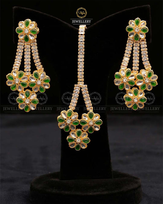 Zirconia Eariings Tika set-2571-Golden Nayab Jewellery